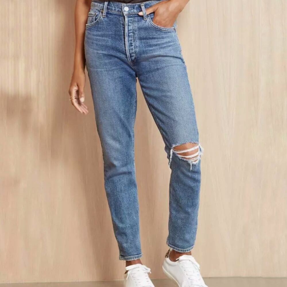 AGOLDE Blue Distressed Nico High Rise Jeans Sz 26